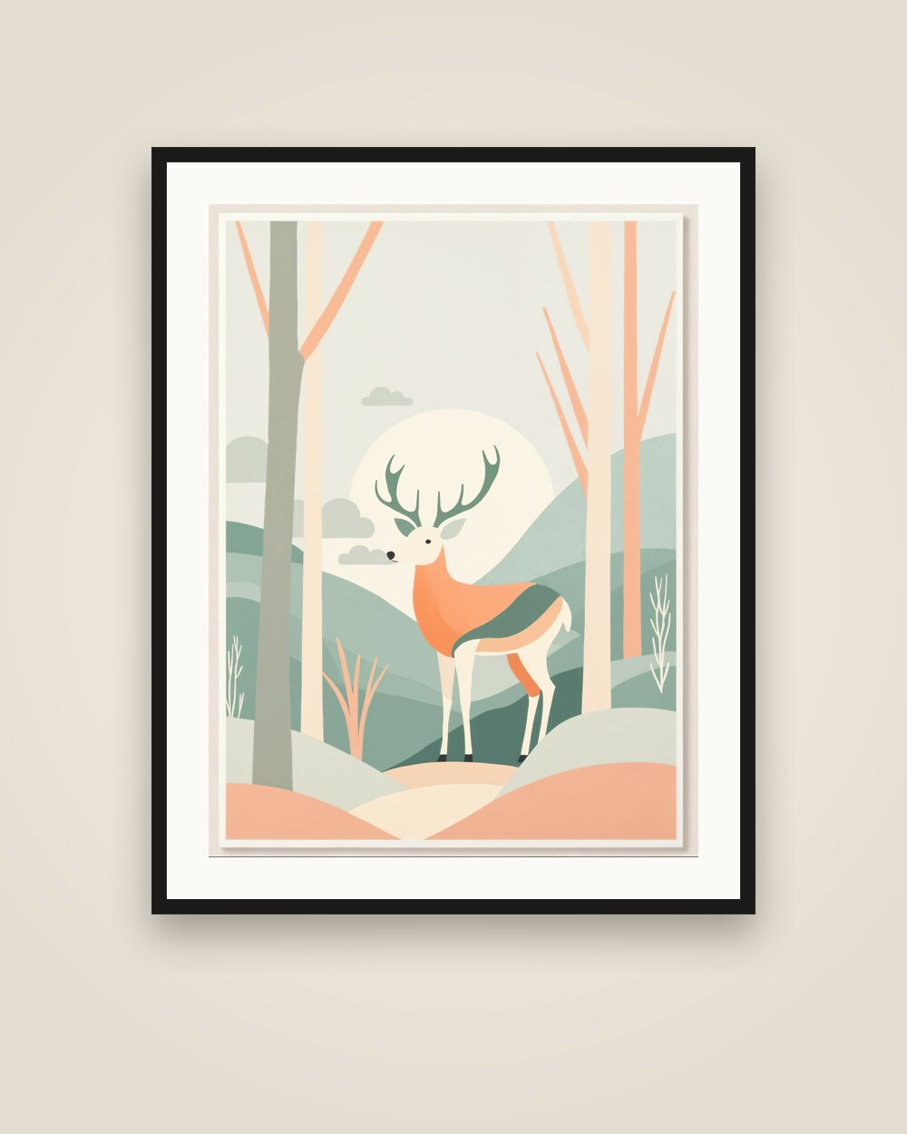 Deer in the Birches Art Print
