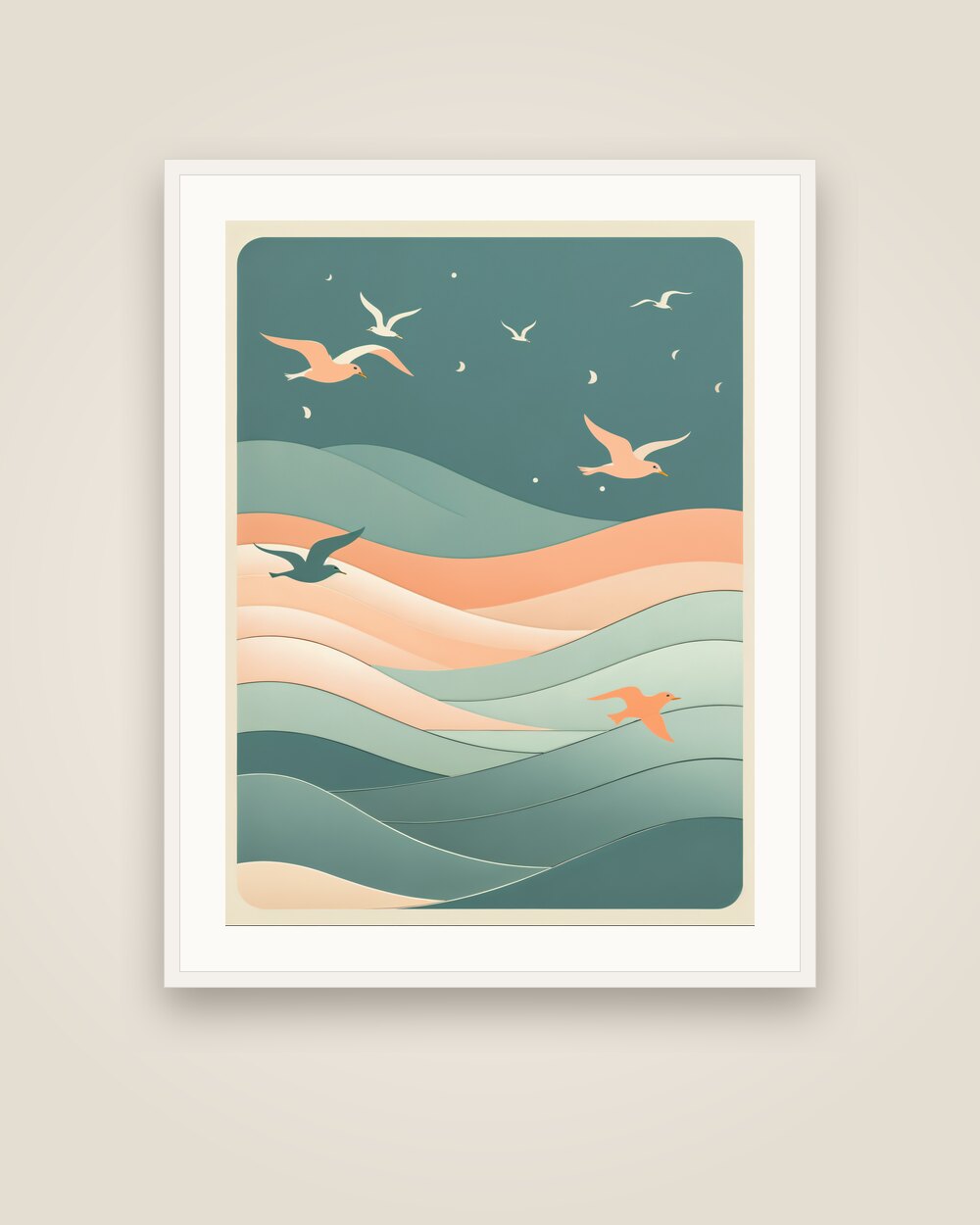 Seagulls over the Sea Art Print