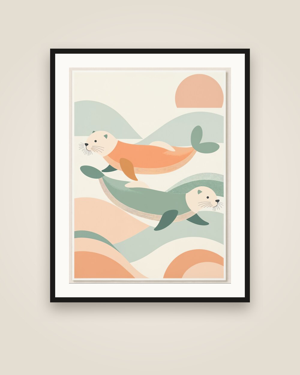 Swimming Otters Art Print